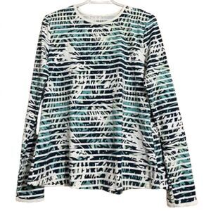 Hang Ten Women’s Green Multi Tropical Leaf Print Long Sleeve Swim Tee Sz-L